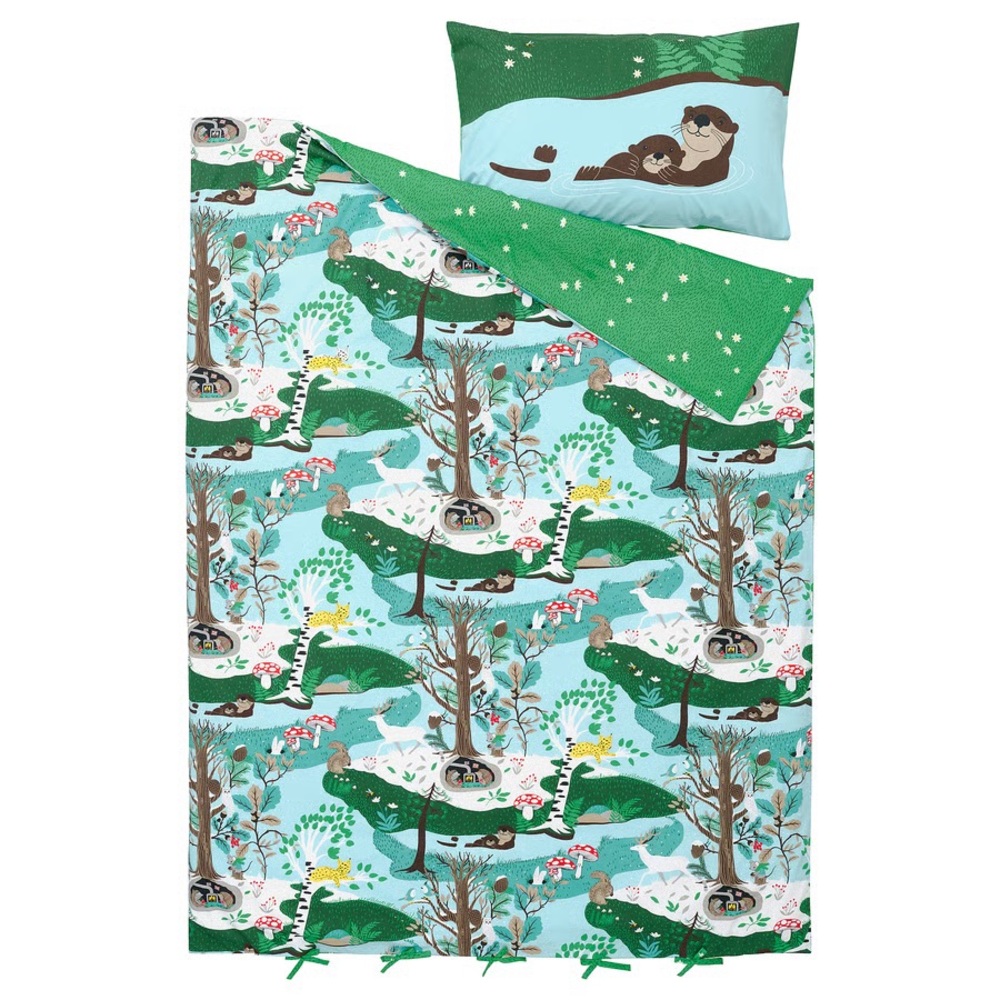Otter Print Bedding Set - Aqua & Green